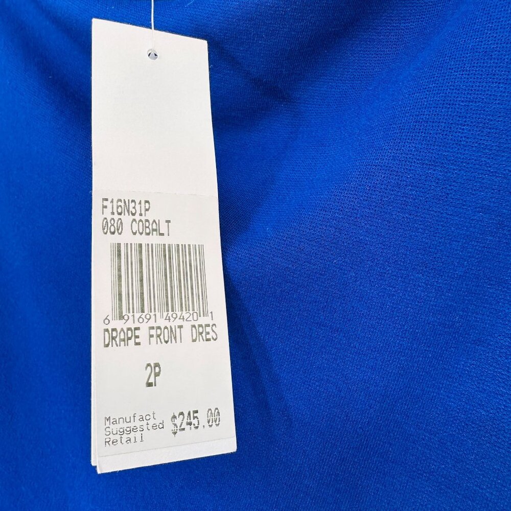 Joan Vass Drape Front Cobalt Blue Long Sleeve Elegant Professional Dress New 2P - Picture 8 of 9